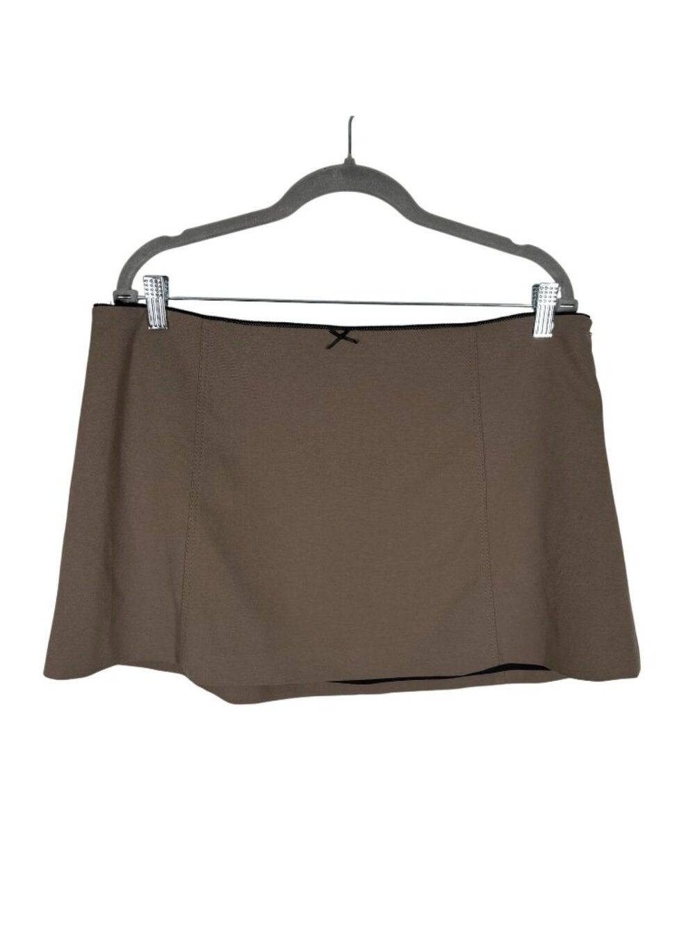 Zara Women XL Taupe Dark Academia Y2K Bow Pointelle Trim Low Rise Mini Skirt NWT - Picture 3 of 10